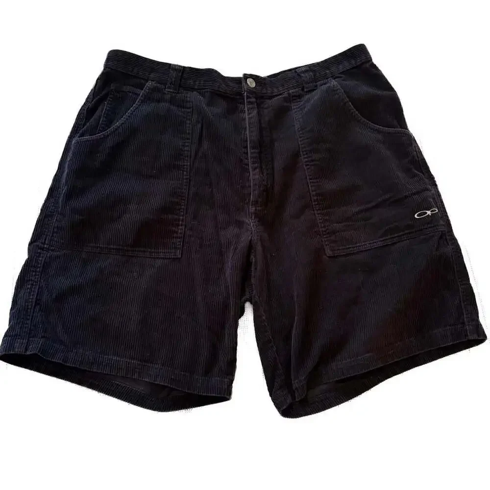 Vintage Ocean Pacific OP Sport Black Corduroy Baggy Surf Shorts Size 38